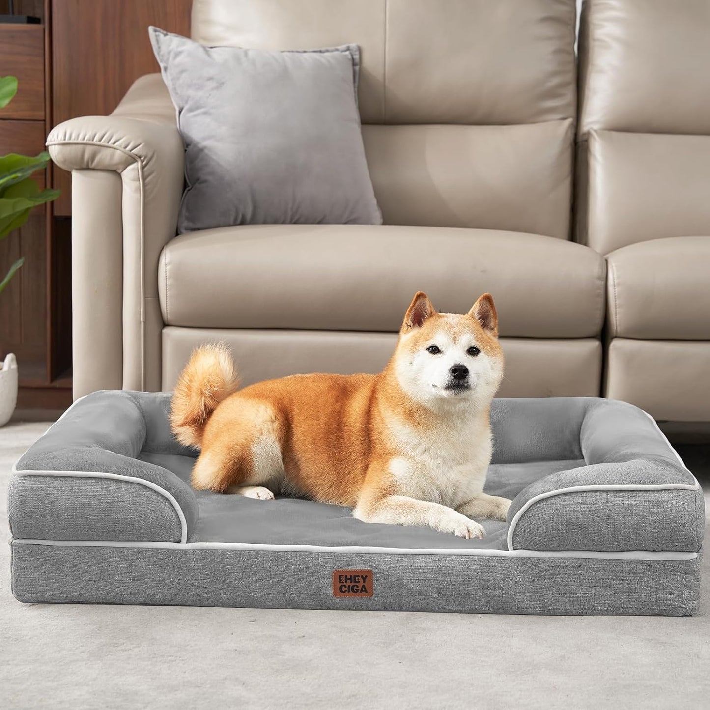 Orthopedic Dog Beds Large Sized Dog, Waterproof Memory Foam Pet Bed with Sides, Non-Slip Bottom Large Pet Bed with Washable Removable Cover, Grey