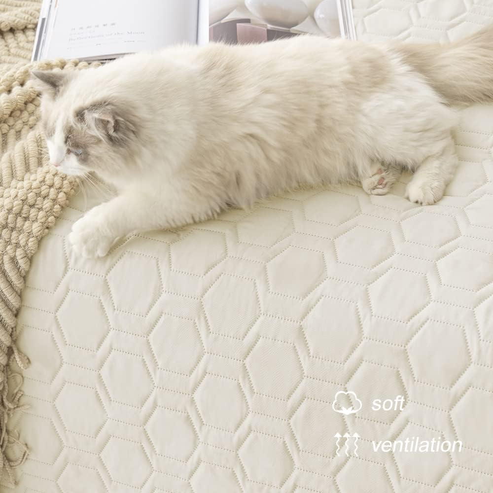 Waterproof and Anti-Slip Dog Bed Cover and Pet Blanket Sofa Pet Bed Mat ，Car Incontinence Mattress Protectors Furniture Couch Cover for Most Cats Dogs, Pets（52X82-Ivory）