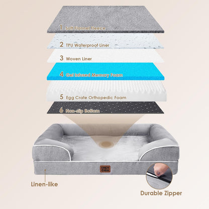 Orthopedic Dog Beds Large Sized Dog, Waterproof Memory Foam Pet Bed with Sides, Non-Slip Bottom Large Pet Bed with Washable Removable Cover, Grey