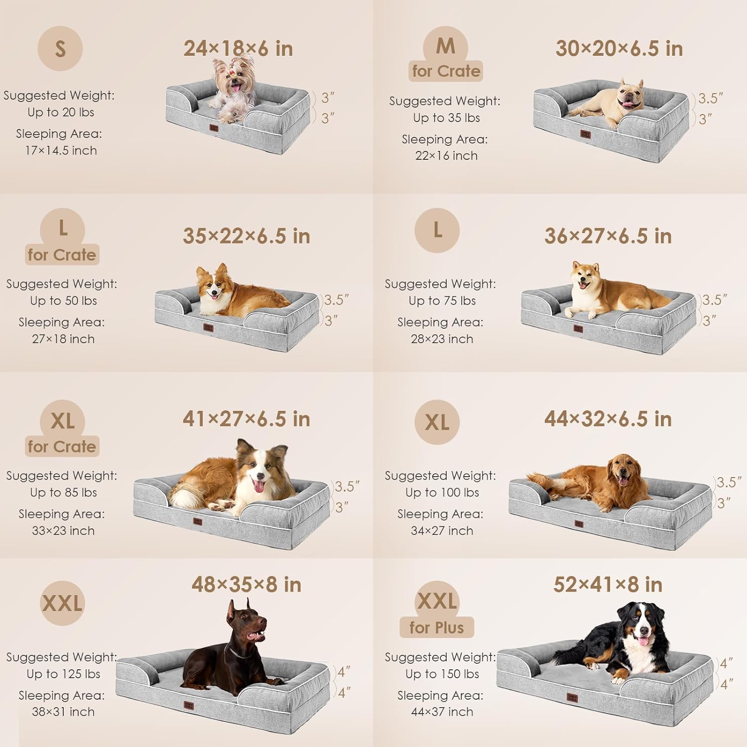 Orthopedic Dog Beds Large Sized Dog, Waterproof Memory Foam Pet Bed with Sides, Non-Slip Bottom Large Pet Bed with Washable Removable Cover, Grey