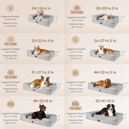 Orthopedic Dog Beds Large Sized Dog, Waterproof Memory Foam Pet Bed with Sides, Non-Slip Bottom Large Pet Bed with Washable Removable Cover, Grey