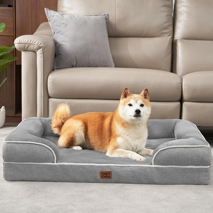 Orthopedic Dog Beds Large Sized Dog, Waterproof Memory Foam Pet Bed with Sides, Non-Slip Bottom Large Pet Bed with Washable Removable Cover, Grey