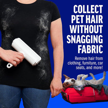Pet Hair Remover – Original Size Reusable Lint Roller for Cat & Dog Hair on Furniture, Couch, Carpet, Car, Rugs & Bedding – Portable, Eco-Friendly (White)